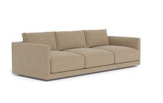 a beige couch sitting on top of a white floor