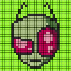 an image of a pixel style character with pink eyes