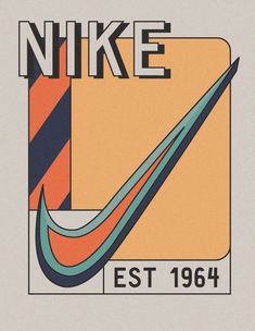 the nike logo is shown on an orange and blue background