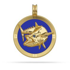 All medallions are custom designed originals with the highest quality .925 sterling, .935 Argentium non-tarnish silver, 10k, 14k, or 18k gold and can be set with a genuine precious stone (your choice of Ruby, Sapphire, or Emerald). SPECIFICATIONS Mackerel "Kingfish" Compass Medallion Pendant Material : Sterling Silver/Yellow Gold/ White Gold Material Purity : .925 / 10K / 14K / 18K Material Color : Yellow/White Manufacturing Process: Investment Casting Finish : High Polish Gemstone: Faceted Gend Luxury Tarnish Resistant Coin Jewelry, Luxury 14k Gold Jewelry For Commemoration, Collectible Yellow Gold Medallion Jewelry, Luxury Hallmarked Coin-shaped Jewelry, Luxury Engraved Jewelry Collectible, Collectible White Gold Medallion Jewelry, Commemorative White Gold Medallion Jewelry, Luxury 14k Stamped Medallion Jewelry, Luxury Sterling Silver Jewelry For Commemoration