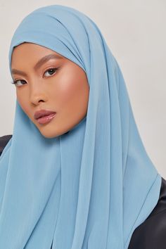 Georgette Crepe Hijab - Sea Breeze Veiled Collection Elegant Blue Hijab For Eid, Chiffon Khimar For Eid, Crepe Hijab, Georgette Material, White Dress Formal, Nikkah Dress, Dresses Flowy, Muslim Fashion Outfits, Evening Outfits