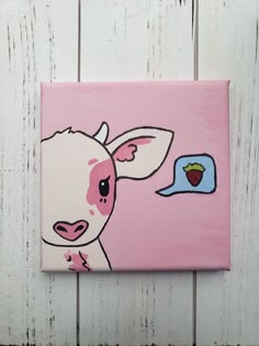 a painting of a cow on a pink background