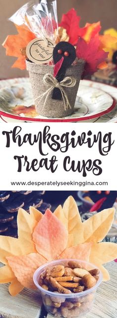 thanksgiving treat cups with leaves on top