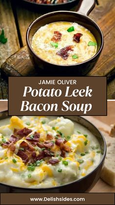 Jamie Oliver Potato And Leek Soup With Bacon Potatoe Leek Soup Recipe, Jamie Oliver Potatoes, Potato And Leak Soup, Potato And Leek Soup Recipe, Leek And Bacon Soup, Creamy Potato Leek Soup, Potato And Leek Soup, Bacon Soup Recipes, Leeks Soup Recipes