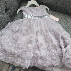 Little Lass Girls Gray/Silver Dress. Size 3t Rosette Skirt And Sequin Belt For Photoshoot/ Holiday/ Wedding Or Any Occasion Princess Peach Party, Sequin Belt, Reindeer Dress, Turkey Dress, Spring Floral Prints, Peach Party, Pumpkin Dress, Cupcake Dress, Pastel Dress