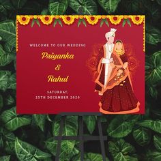 Indian Wedding Welcome Board Design with Indian Couple Caricature | Signage Board Online in India Baby Shower Mehndi