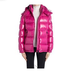 Brand New Never Worn Moncler Fustet Hooded Down Puffer Jacket In Fushia Size 3 Moncler (Fits Like 6-8 Us) Msrp $1750 + Tax This Puffer Is Made From Signature Lacquered Nylon And Insulated With Premium Down For Superior Warmth. Adjustable Snap Cuffs And A Drawstring Hood Help Block The Elements, While An Oversized Contrast Logo At The Back And Logo Patch Put The Signature Moncler Stamp On The Look. 28" Length Two-Way Front-Zip Closure Stand Collar; Removable Drawcord-Toggle Hood Adjustable Snap C Designer Winter Puffer Jacket With Detachable Hood, Designer Hooded Outerwear For Cold Weather, Luxury Outerwear With Drawstring Hood, Luxury Outerwear With Drawstring Hood And Long Sleeves, Designer Long Sleeve Outerwear With Drawstring Hood, Designer Hooded Puffer Jacket For Winter, Designer Winter Outerwear With Double-lined Hood, Luxury Hooded Outerwear For Spring, Designer Double-lined Hooded Outerwear For Winter