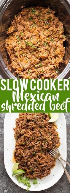 slow cooker mexican shredded beef on a plate