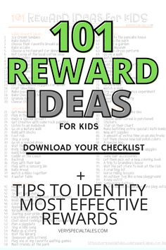 the front cover of 101 reward ideas for kids, with text that reads tips to identify most effective reward