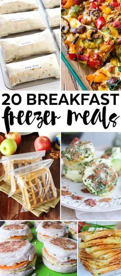 20 breakfast freeze meals that are ready to be eaten in the morning or night, including pizzas and salads