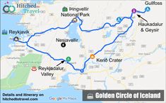 the route map for golden circle of iceland