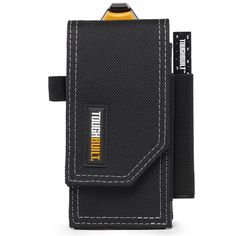 a black cell phone case with a yellow clip