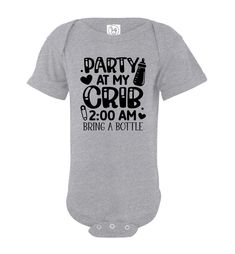 Funny Baby Onesie Quotes, Party At My Crib, Funny Baby Gifts Fitted Short Sleeve Onesie For Birthday, Summer Birthday Onesie With Short Sleeves, Short Sleeve Bodysuit For Birthday In Summer, Short Sleeve Bodysuit For Summer Birthday, Graphic Print Short Sleeve Onesie For Birthday, Short Sleeve Onesie For First Birthday, Baby Talking, Aunt Baby Clothes, Aunt Baby