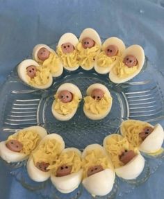 there are some deviled eggs with faces in them