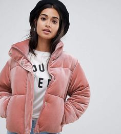 Asos Petite ASOS DESIGN Petite ultimate puffer in velvet with funnel neck Dressing Style, Asos Petite, Petite Coat, Asos Curve, Vegan Fashion, Leather Jackets Women, Funnel Neck, Fashion Styles, Puffer Coat