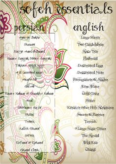 an english language menu with paisley designs