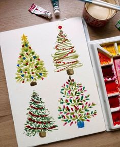 Christmas Watercolour Painting, Christmas Easy Drawings, December Watercolor, Christmas Watercolor Paintings Easy, Easy Christmas Watercolor, Easy Christmas Painting, Easy Christmas Paintings, Easy Watercolor Christmas, Christmas Cards Watercolor