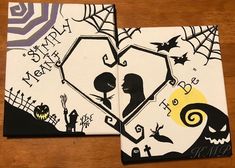 two square coasters decorated with halloween images