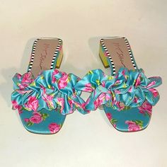 Betsey Johnson Blue Marilyn Satin Rouge Flat Sandals With Green Heels Green Heels, Betsey Johnson Shoes, Walker Boots, Garment Bags, Key Card Holder, Boot Sandals, Rain And Snow Boots, Flat Sandals, Snow Boots