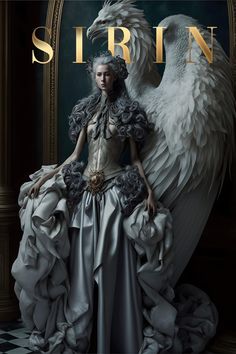 a woman in a dress with an angel wings on the front cover of a magazine