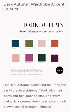 Romantic Dark Autumn, Dark Autumn Wardrobe, Dark Autumn Outfits, Warm Skin Tone Colors