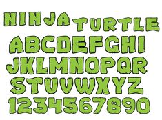 the alphabet is made up of green graffiti letters and numbers, all in different styles