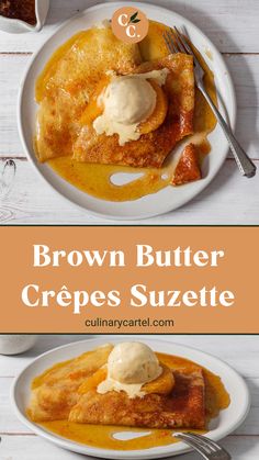 brown butter crepes suzette on a white plate