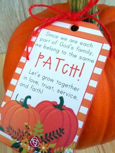 an orange pumpkin with a tag on it that says,'since we are each part of god's family, we belong to the same