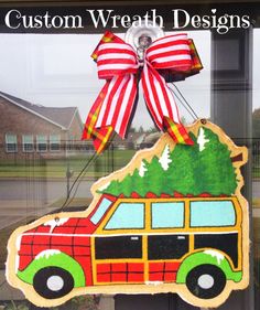 a christmas ornament hanging on the front door