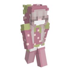 an image of a pixel art character in pink and green