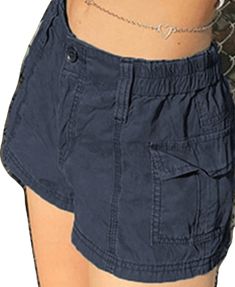 Casual High-rise Cargo Shorts For Summer, Casual High Rise Cargo Shorts For Summer, High Rise Casual Cargo Shorts For Summer, Casual Mid-rise Cargo Shorts For Summer, Blue Cargo Shorts For Summer, Summer Stretch Bottoms With Cargo Pockets, Blue Cargo Pocket Shorts, Blue Cargo Shorts With Pockets For Summer, Blue High-waist Shorts With Cargo Pockets