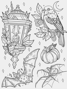 halloween coloring pages with bats, pumpkins and other things to color on the page