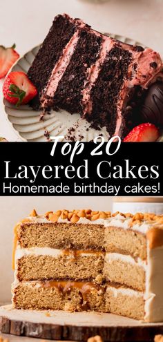 top 20 layered cakes homemade birthday cakes with chocolate frosting and strawberry toppings