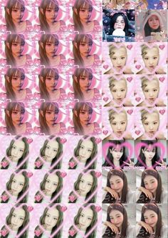 many different images of the same woman with hearts on her face and in front of them