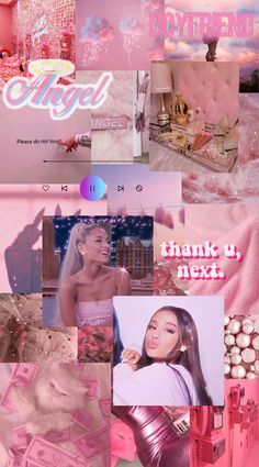 pink collage with photos and text that says, thank u next to the image