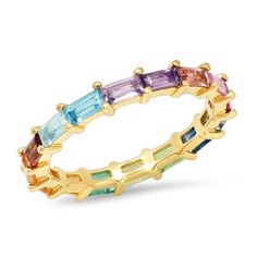 Baguette Band Ring, Baguette Band, Sapphire Eternity Band, Rainbow Sapphires, Rainbow Rings, Baguette Ring, Sapphire Band, Gold Ear Cuff, Multi Sapphire