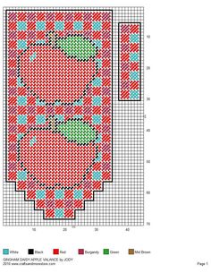 a cross - stitch pattern with an apple on the front and bottom, as well as other patterns