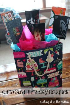 a gift card birthday bouquet in a bag