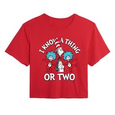 She will love showing off her style in this Juniors' Dr. Seuss A Thing Or Two Cropped Tee. She will love showing off her style in this Juniors' Dr. Seuss A Thing Or Two Cropped Tee. FEATURES Short sleeves CrewneckFABRIC & CARE Cotton Machine wash Imported Size: Medium. Color: Red. Gender: female. Age Group: kids. Pattern: Graphic. High Neck Tank Top, Kids Pattern, High Neck Tank, Cropped Tee, Raglan Tee, Boyfriend Tee, How To Show Love, Pattern Graphic, Dr Seuss