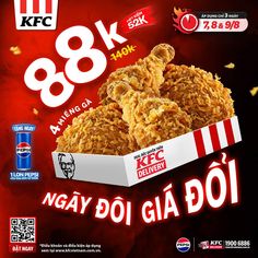 an advertisement for kfc's 89k fried chicken meal, which is on sale in thailand