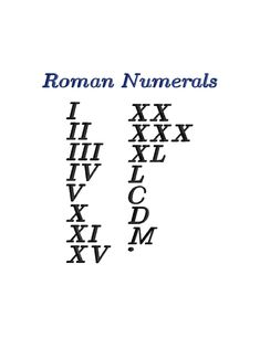 the roman numerals are shown in blue and black on a white paper background