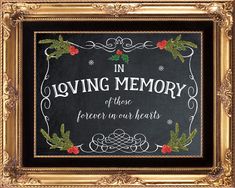 a black and gold framed sign that says in loving memory, there is power in our hearts