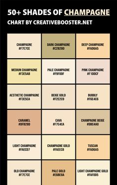 the 50 shades of champagne chart by creative artist and designer, featuring different types of colors