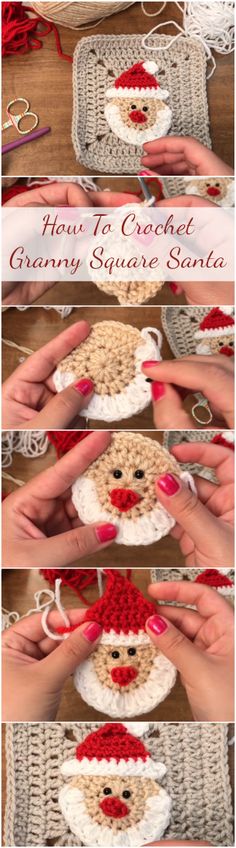 how to crochet a granny square santa ornament