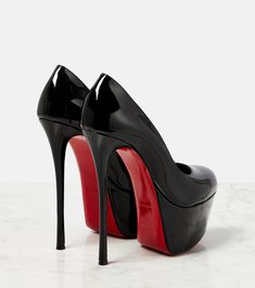 Dolly Alta 160 leather platform pumps in black - Christian Louboutin | Mytheresa Louboutin High Heels, Louboutin Online, Hak Tinggi, Trendy High Heels, Spring Sunglasses, Red Bottom Heels, Lux Fashion, Extreme High Heels, Red Louboutin