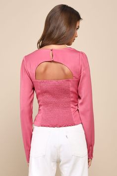 Every time you step out wearing the Lulus Elevated Flirtation Pink Satin Cutout Top, you're sure to collect another crush (or two)! Sleek woven satin shapes this chic top that features a sultry cowl neck and a fitted, slightly cropped bodice, framed by long sleeves (with button closures at the cuffs). Cutout Top, Lulu Fashion, Cut Out Top, Chic Top, Valentine's Day Outfit, Warm Sweaters, Cozy Outfit, Warm Outfits, Pink Satin