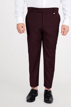 Upgrade your style with our Umber Maroon Wool Rich Pant, where classic charm meets contemporary elegance! The rich Umber Maroon hue exudes sophistication, making it a versatile addition to your wardrobe. Crafted with premium wool-rich fabric, it ensures both comfort and luxurious texture. Whether it's a formal event or a semi-formal outing, this pant effortlessly elevate your look and complement any ensemble. In addition to being constructed from Imported Superior Fabrics, French crown Pants are Elegant Suiting Fabric Bottoms For Office Wear, Elegant Bottoms In Suiting Fabric For Office, Elegant Slim Fit Brown Dress Pants, Tailored Brown Ankle-length Dress Pants, Formal Slim Fit Dress Pants For Fall, Classic Fitted Burgundy Bottoms, Elegant Brown Dress Pants For Business, Formal Brown Slim Fit Bottoms, Brown Slim Fit Formal Bottoms