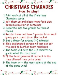 Fun Christmas Charades Printable Game (Free) - In The Playroom Charades Cards, Christmas Word Scramble, Christmas Trivia, Fun Christmas Games, Holiday Songs, Virtual Party