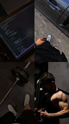 the man is working out on his computer