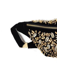 Warm, shimmering quality that catches the light, creating a rich and sophistication in designs. Fabric - Velvet Color- Black Material - Crystals, bugle beads, resin, gold details 26cm W12cm H Luxury Gold Sequin Bag, Gold Embellished Bags, Designer Gold Embellished Shoulder Bag, Glamorous Gold Beaded Shoulder Bag, Luxury Sling Bag, Mini Sling Bag, Velvet Color, Bugle Beads, Gold Details